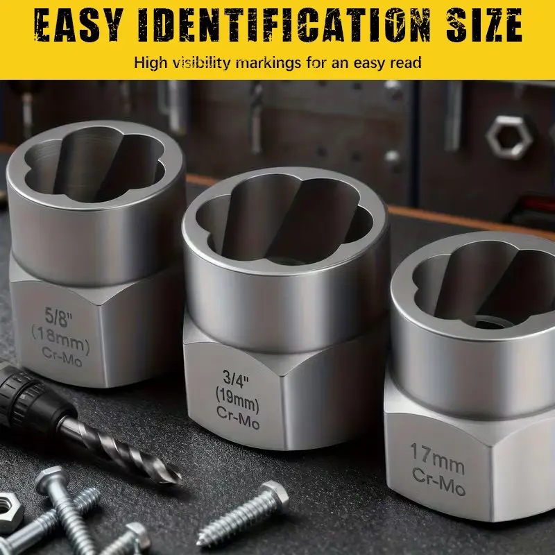 Multifunctional Nut & Bolt Extractor Socket Kit, Including 13 Nut Remover Kit Set, 1/4'' to 3/8" Drive Hex Socket Adapter & Iron Bar, Power Tool Accessories, Impact Sockets Set