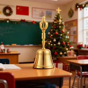Elegant Vintage Copper Hand Bell with Ornate Handle - Classic Black/Golden Finish Call Bell for Weddings, Church Ceremonies, Classrooms & Bar Decor, Christmas Gift with Sturdy Construction