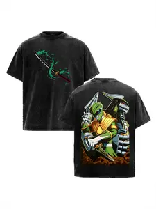 Retro Washed Green Ranger Mighty Morphin Power Rangers Graphic T-Shirt | Double-Sided Dragon Dagger & Dragonzord Print, Unisex Oversized Streetwear for Men & Women, 90s Nostalgic Aesthetic