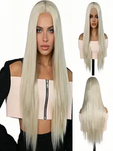 28 Inch Gradient Highlight Lace Front Synthetic Wig, Adjustable Drawstring Cap, High Density, Unisex, Easy Wear, Party and Holiday Style