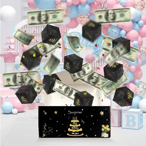 Black Gold Birthday Explosion Gift Box, 20 Pop-Up Bounce Boxes with Gift Bag, DIY Surprise Box for Men Women Kids Party，Father's Day surprise