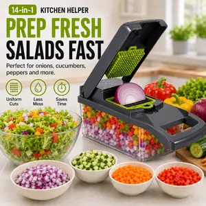 14-in-1 Vegetable Chopper, Onion Dicer & Mandoline Slicer with Container, Kitchen Gadget for Fast Salad Prep