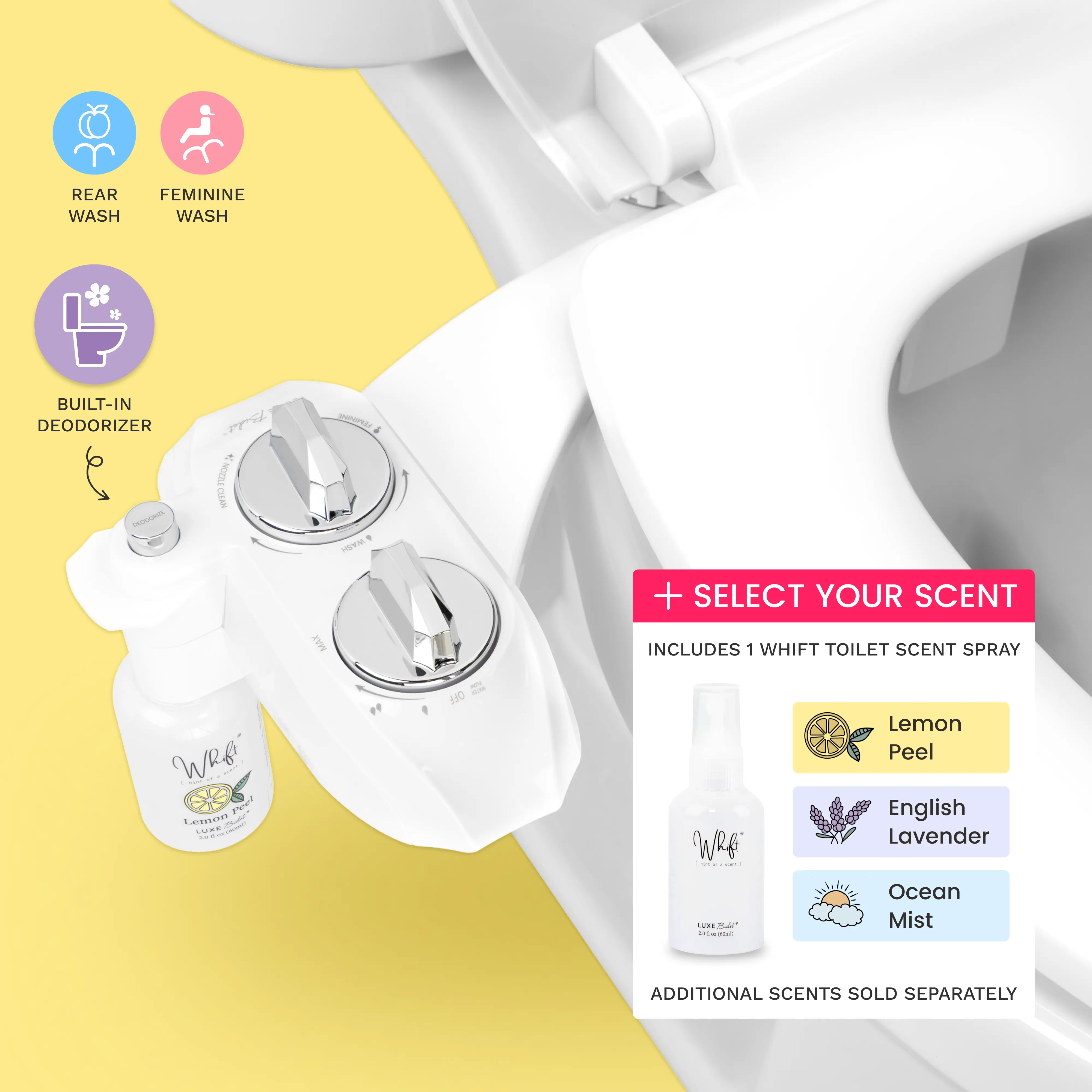 WHIFT 185 Bidet Bundle with Bidet Sprayer - Cold Water, Deodorizing Spray, Easy Installation, Rear Wash, Feminine Wash