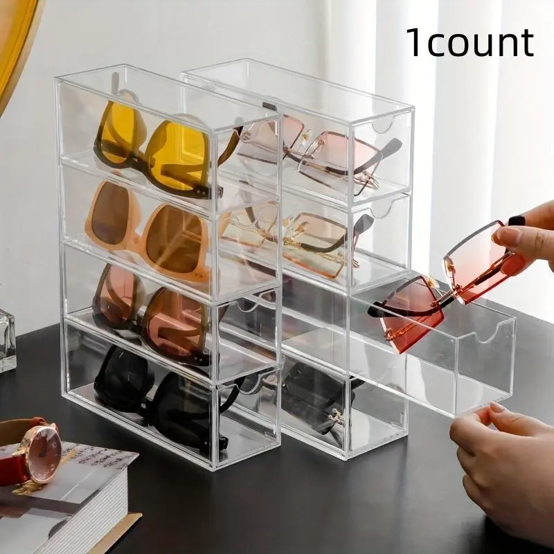 Clear Sunglasses Drawer Divider, 1 Count Multi-layer Transparent Dust-proof Sunglasses Storage Box, Dustproof Storage Box, Home Organizer for Living Room Bedroom Office, Divided Compartments Organiser, Clear Plastic Organizers, Dustproof Organizer Boxes