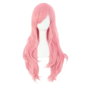 28 "70cm long curly hair ends cosplay costume wig (pink)