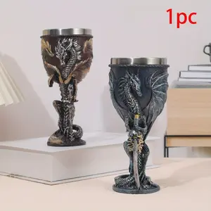 Dragon & Sword Design Wine Cup, Dragon Motif, 1 Count Gothic Style Gothic Influence Medieval Artistry Wine Glass, Stainless Steel Bar Friendly Drinking Cup for Bar, Party, Club and Home Use, Lightweight Aesthetic Drinkware, Stylish Drinkware