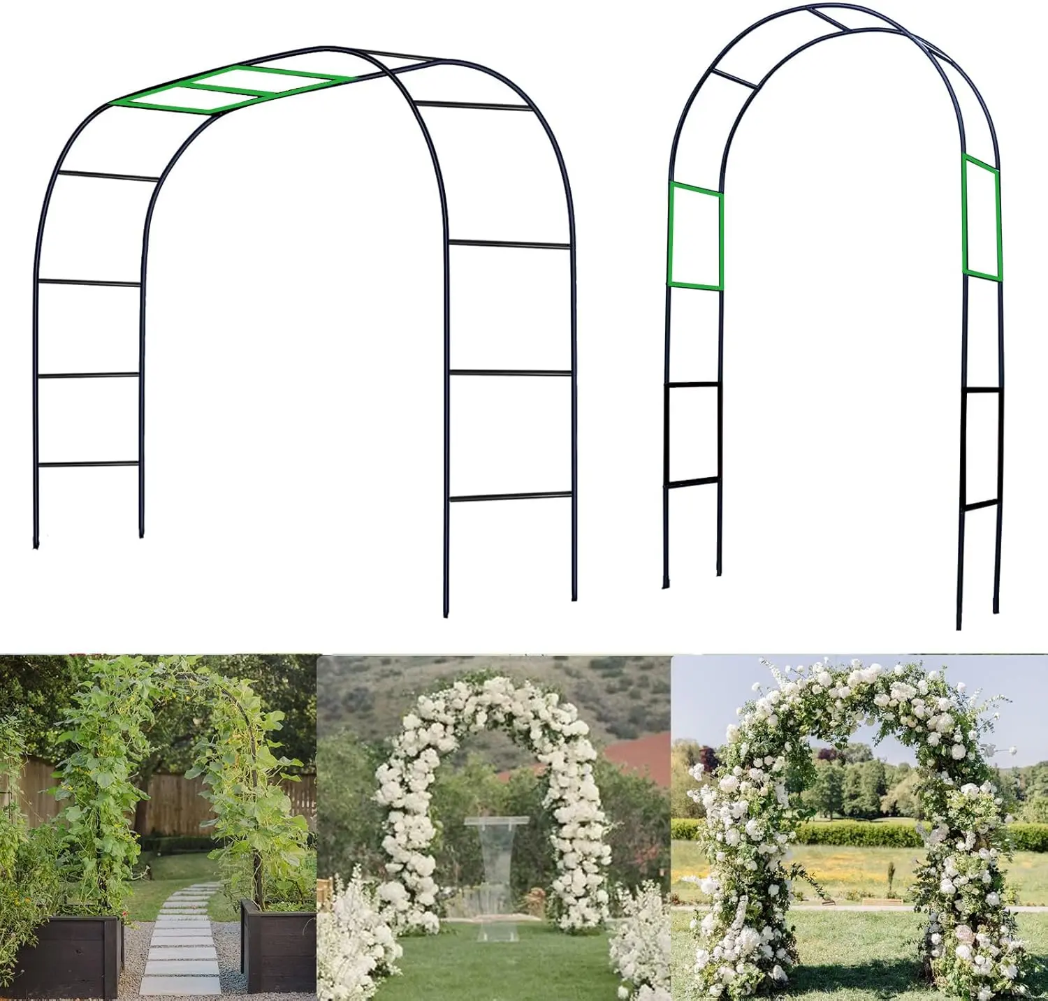 7.9 Ft H x 4.6 Ft W Metal Pergola Arbor Garden Arch Assemble Freely 2 Sizes Garden Trellis for Climbing Plants Outdoor Halloween Decor Wedding Bridal Party Decoration Wide Arbor 1 Pack