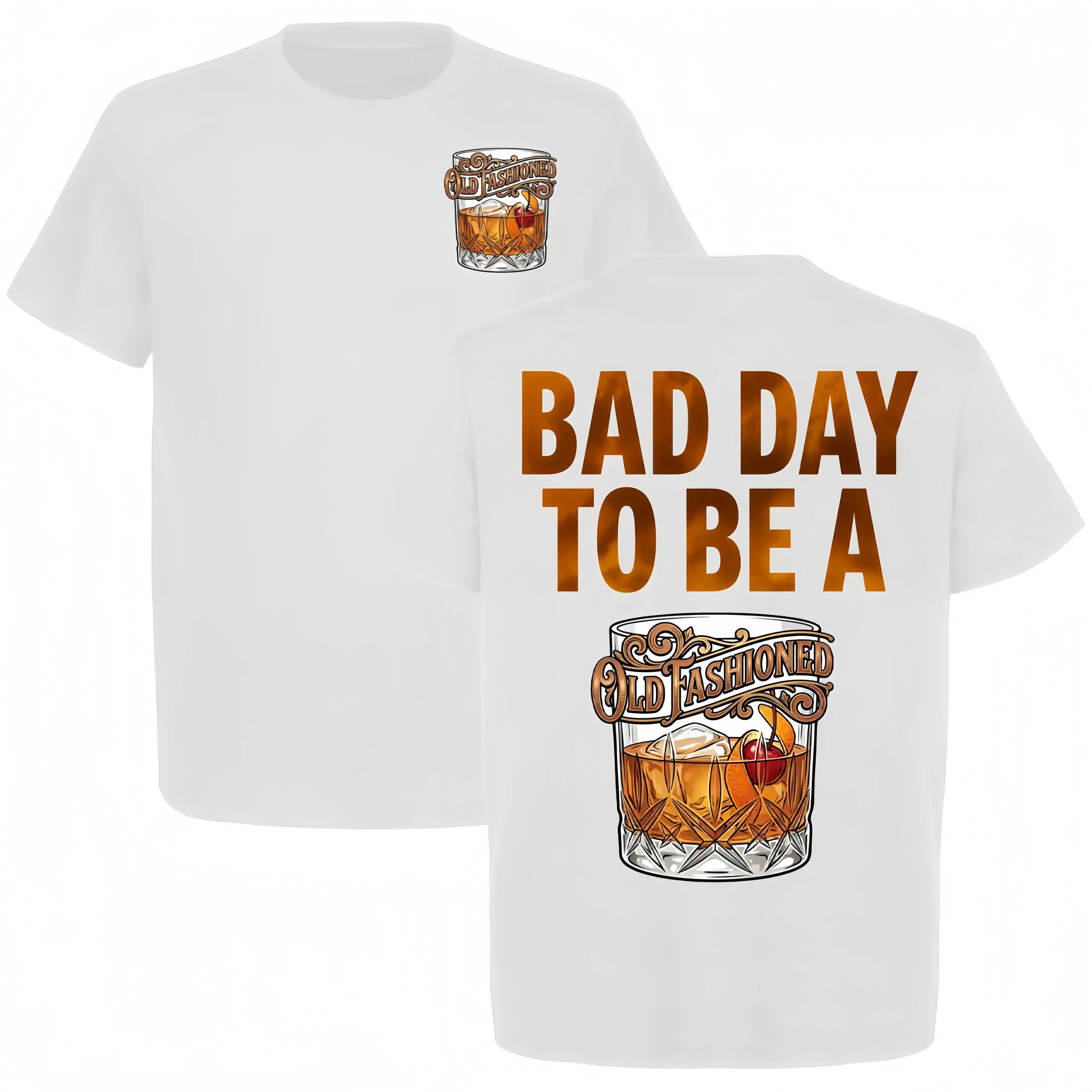 Men's Short-Sleeve Round Neck Casual Top - Old Fashioned Cocktail Menswear Tee, Bourbon Lover Gift, Vintage Bartender Graphic Shirt, Human, Shortsleeve