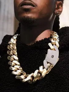 Heavy 20mm Custom Hip-Hop Jewelry, 14k/18k Monaco Chain, Men's Lock Necklace, Cuban Link Necklace, Party & Event Gift, Zircon Gemstone