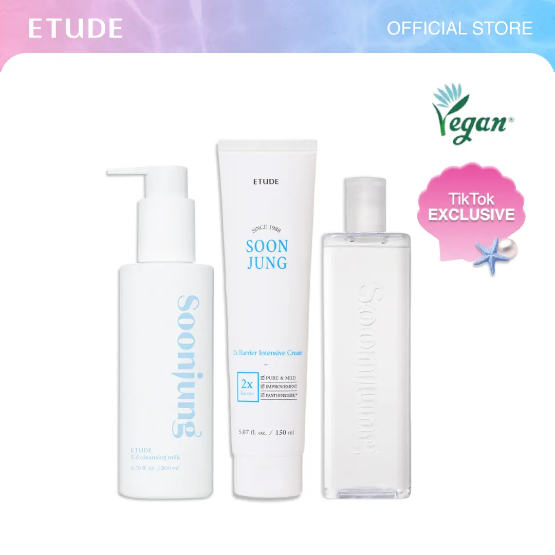 [ETUDE Official] Soonjung Glow Up Essentials Set | Cleansing Milk Set(6.8 fl oz+3.4 fl oz)+pH5.5 Relief Toner 16.9 fl oz (500ml)+2x Barrier Intensive Cream 5.07 fl oz (150ml) | Panthenol, Madecassoside | glow skin | TikTokShop Exclusive Bundle