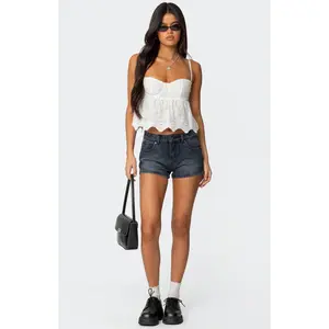 Edikted Women's Siobhan Mid Rise Denim Shorts
