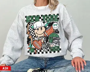 New York Football Crewneck Sweatshirt \ T-Shirt, Vintage Jets Sweatshirt, Retro Groovy New York Footbal Game Day, Jets Gift, Sunday Football