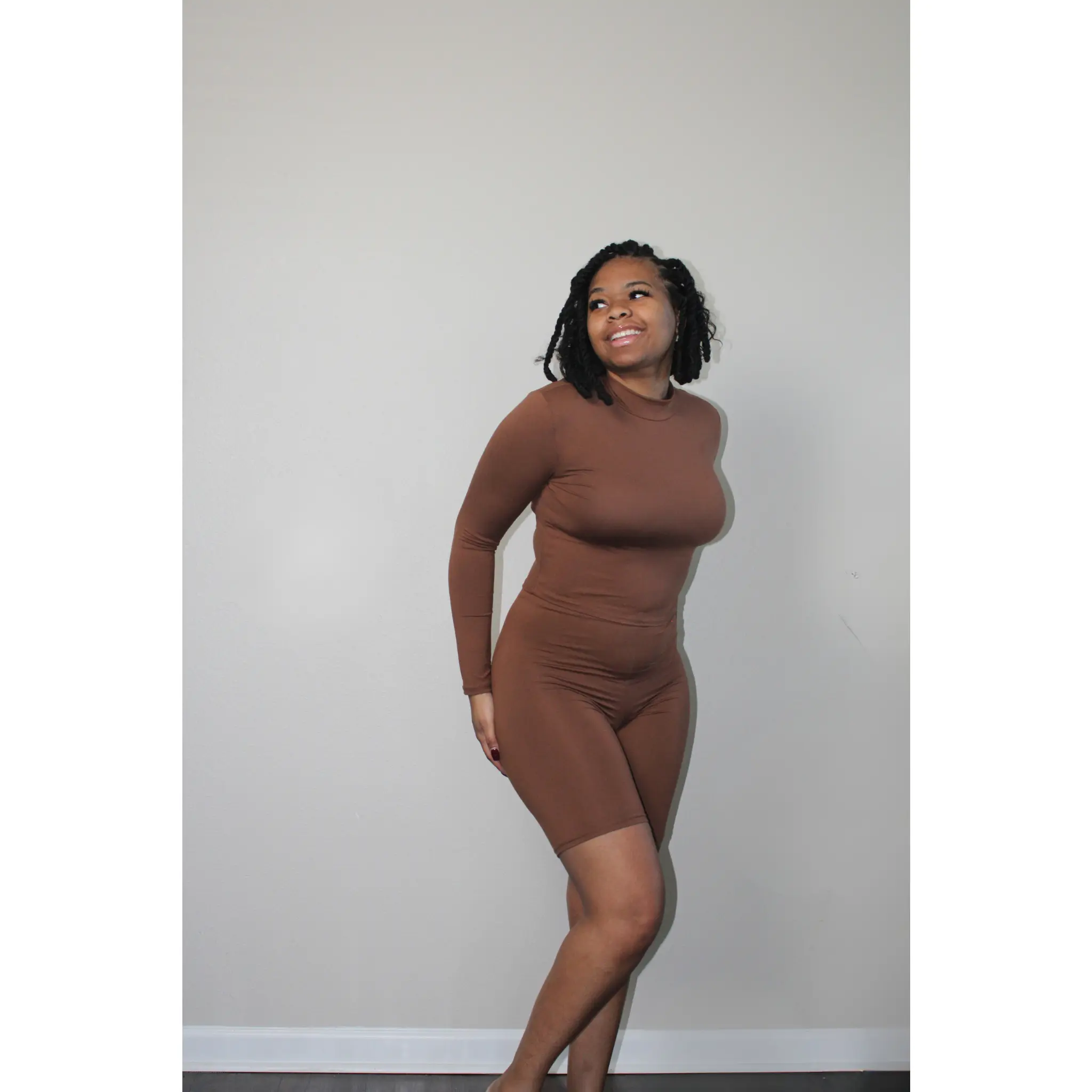 Buttery Soft Mock Neck Biker Set - Caramel