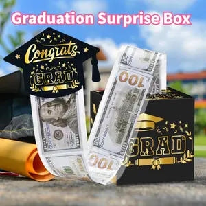 Graduation Surprise Box, Money Pull Out Cash Box for Graduation Party, Black Gold Luxury Style, Party Atmosphere Decorations & Table Ornaments