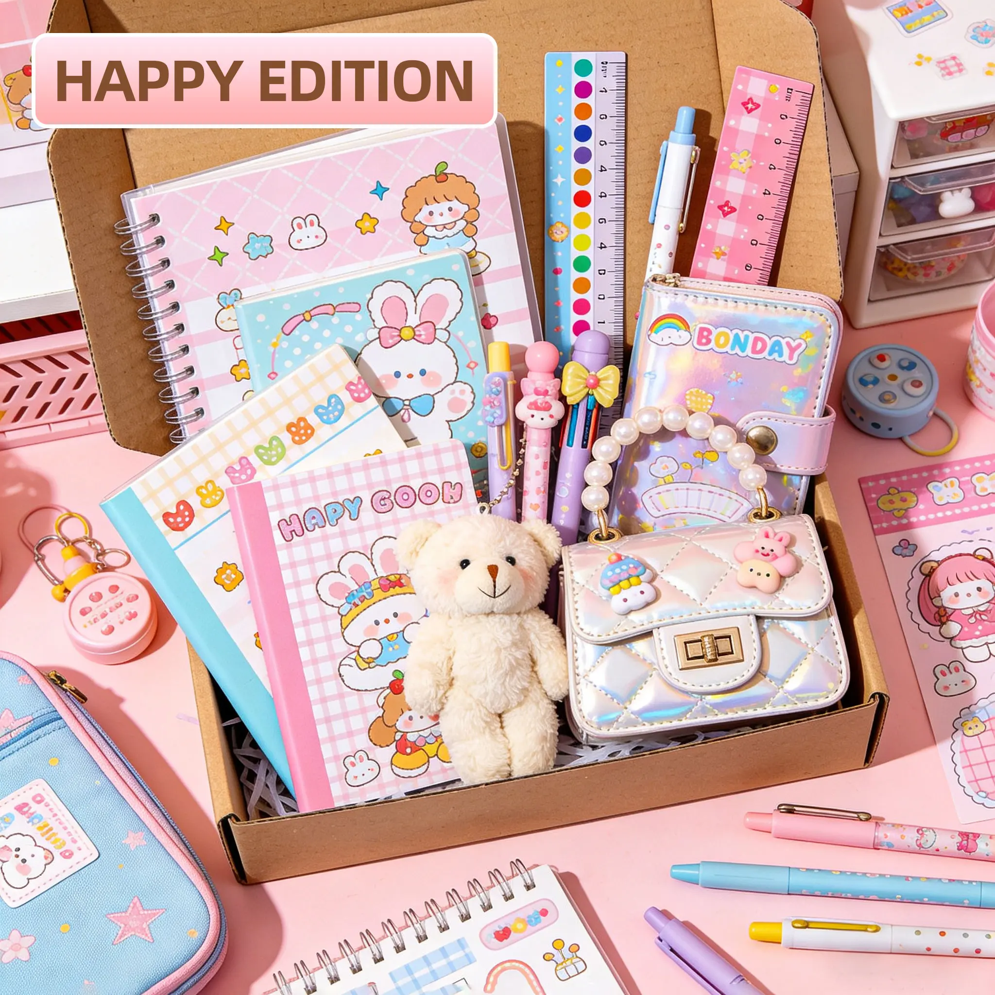 Stationery and Accessories Box - for Personal Use or Gifting (Happy Edition)
