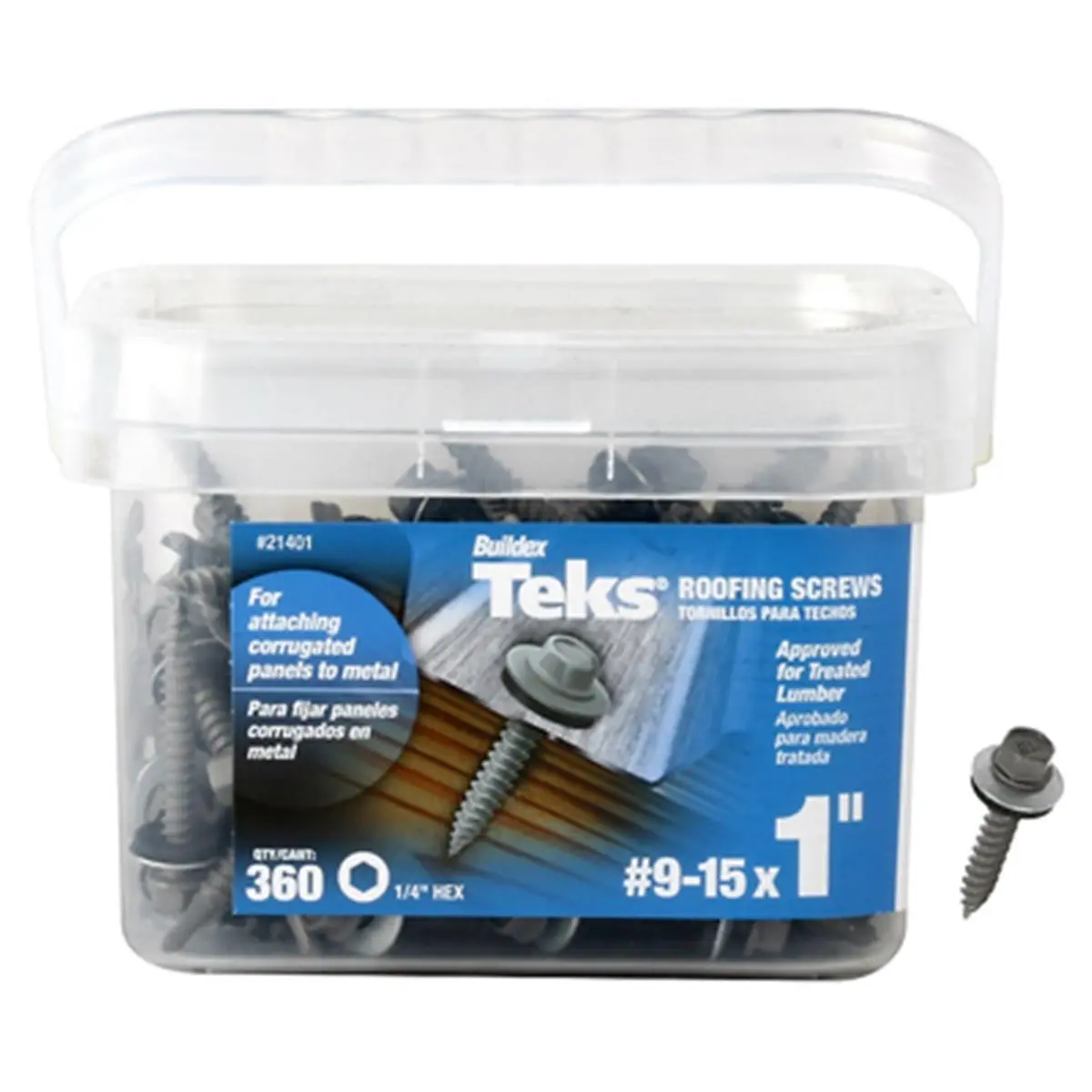 TEKS Hex Washer Head Wood-to-Metal Roofing Screws, 9x1 in Sharp Point, Weather Seal, Fast Penetration, 360-Pack for Sailing Water Sports Activities