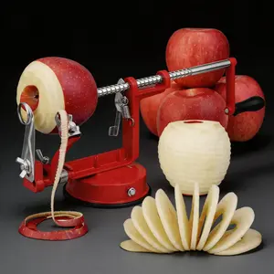 Vermilion 3-in-1 Stainless Steel Apple Peeler-Corer-Slicer with Suction Base for Apples, Pears