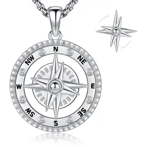 Sebina Rotating Compass Necklace Nautical - Inspired Silver Pendant Direction Symbol Silver Jewelry, Unique Travel Accessory, For Adventure Lovers/Gifts, Stylish Piece