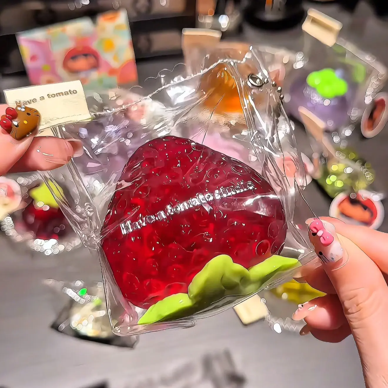 Clear Strawberry Silicone Taba Squishy, Mud Slime Texture Squeeze Fidget Toy, Jelly Fruit Stress Relief ASMR Sensory Toy for Kids Adults