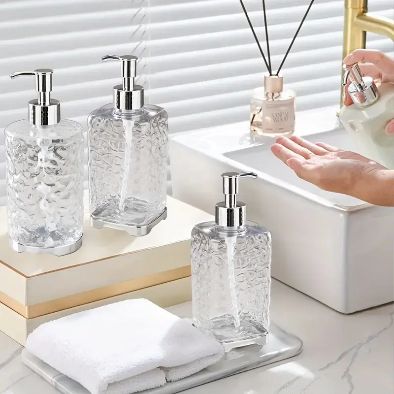 1pcs luxury corrugated plastic shampoo conditioner dispenser, plastic soap dispenser, countertop cosmetic water bottle with pump, body wash container, refillable shampoo Body wash empty bottle, home decor, home and hotel use, jar, Bathroom Accessory
