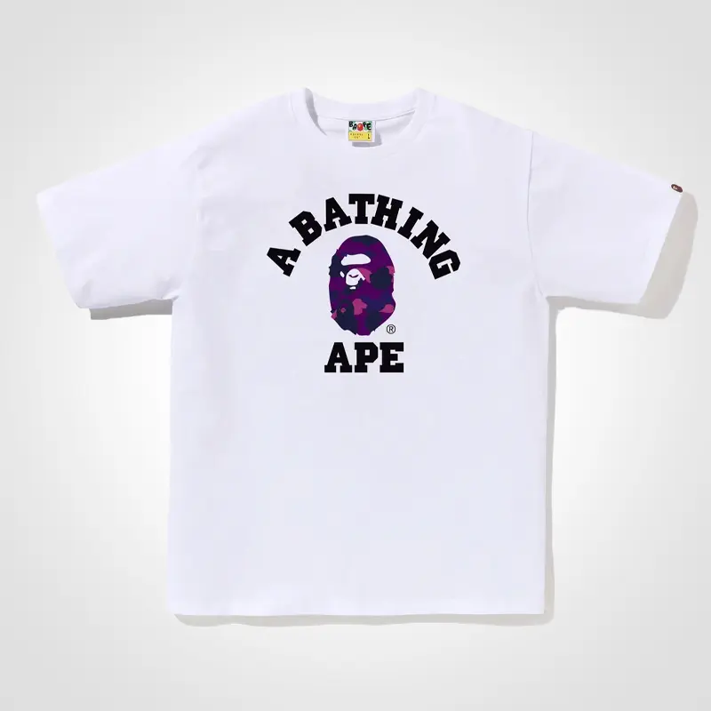 BAPE Color Camo College Tee White T-Shirt Purple Camouflage Ape Head Logo Graphic Print Crewneck Short Sleeve Streetwear
