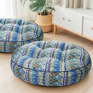 Bohemian Round Meditation Cushion Set of 2, 22×22 Inch Thick Memory Foam Tufted Floor Pillows, Soft Floor Cushions for Yoga Seating Living Room Decor