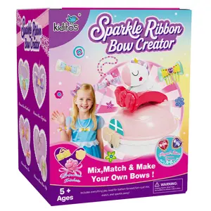 Kiditos Sparkle Ribbon Bow Creator Craft Kit for Kids, DIY Hair Bow Maker Toy Set with Ribbons & Storage Case Ages 5+