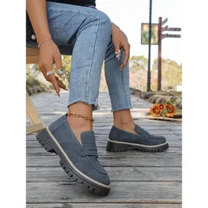 Women's Fashion Thick Sole Loafers, Buckle Design, Slip-On Comfortable Walking Shoes for Spring & Fall, Casual Retro Style(Sheets)