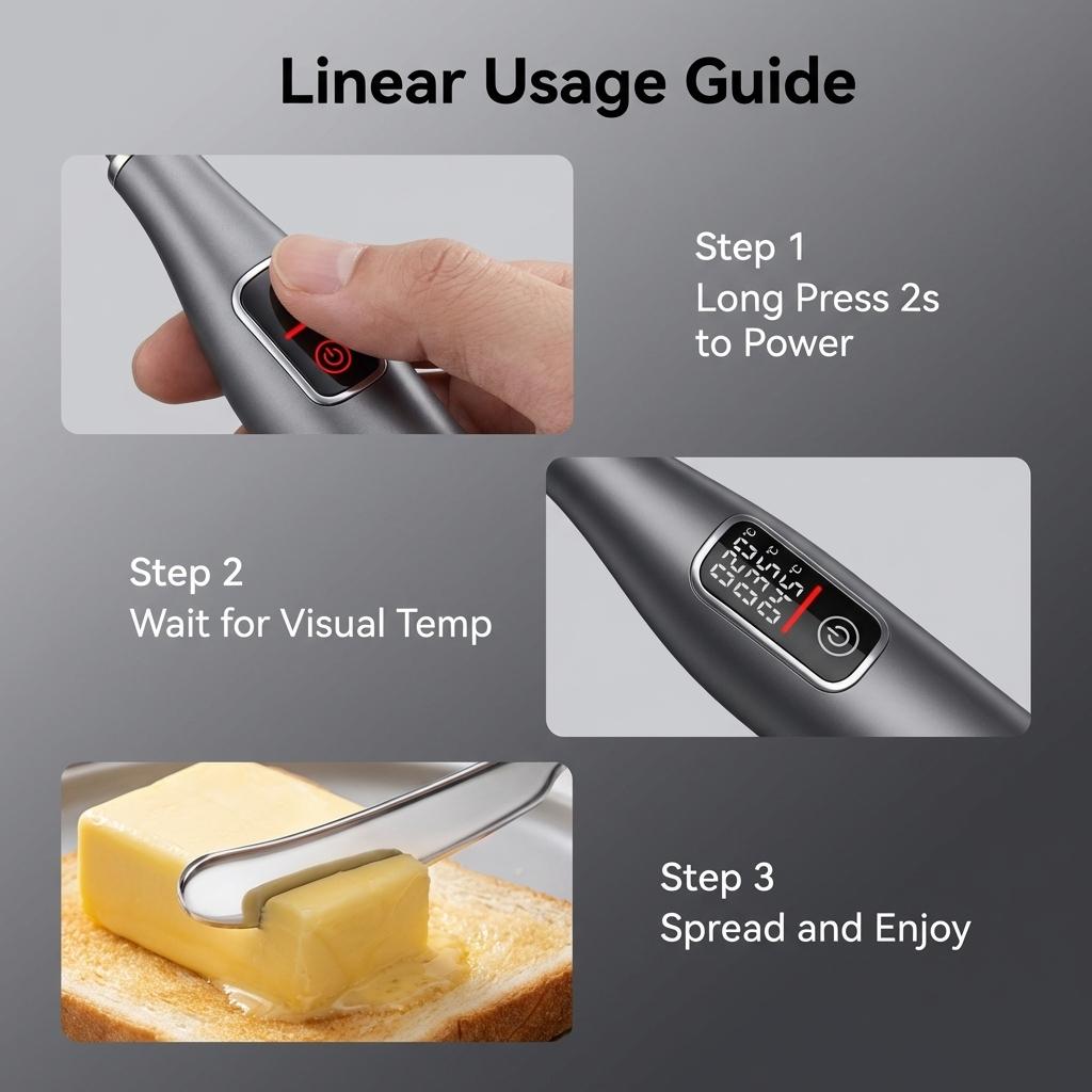 Heated Butter Knife with Digital Display - USB Rechargeable Electric Spreader, Real-Time Temperature Control, Safe Heating Kitchen Gadget for Toast, Cheese, Jam Accurate Temp Sensor Knife, Auto Warm Stainless Steel Cutter