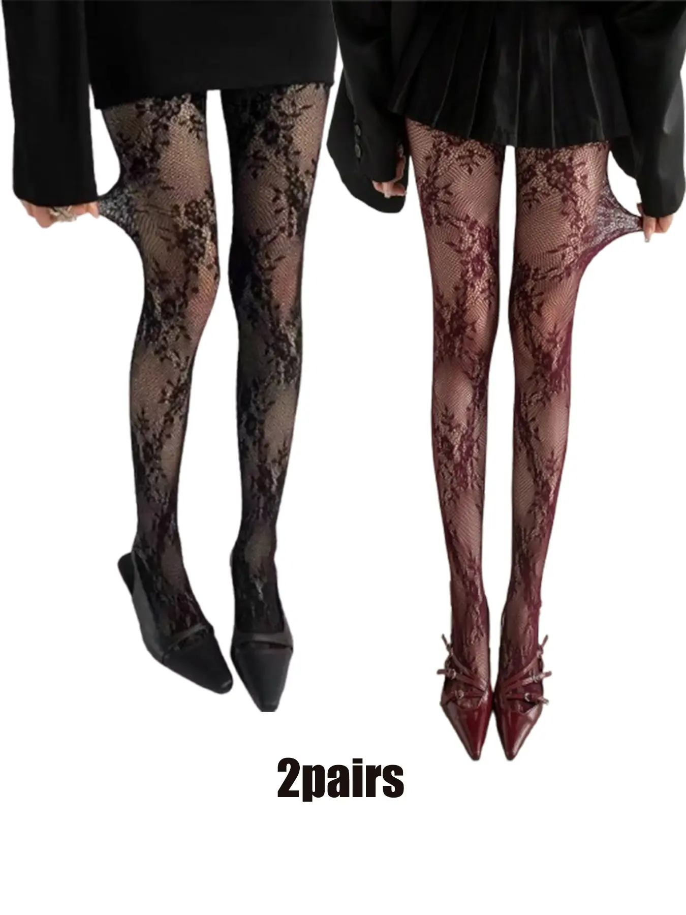 Women's High Elasticity Fit Fishnet Stockings Tights, Floral & Wine Colors, Perfect for Spring, Fall & Autumn Daily Wear, Comfortable Design