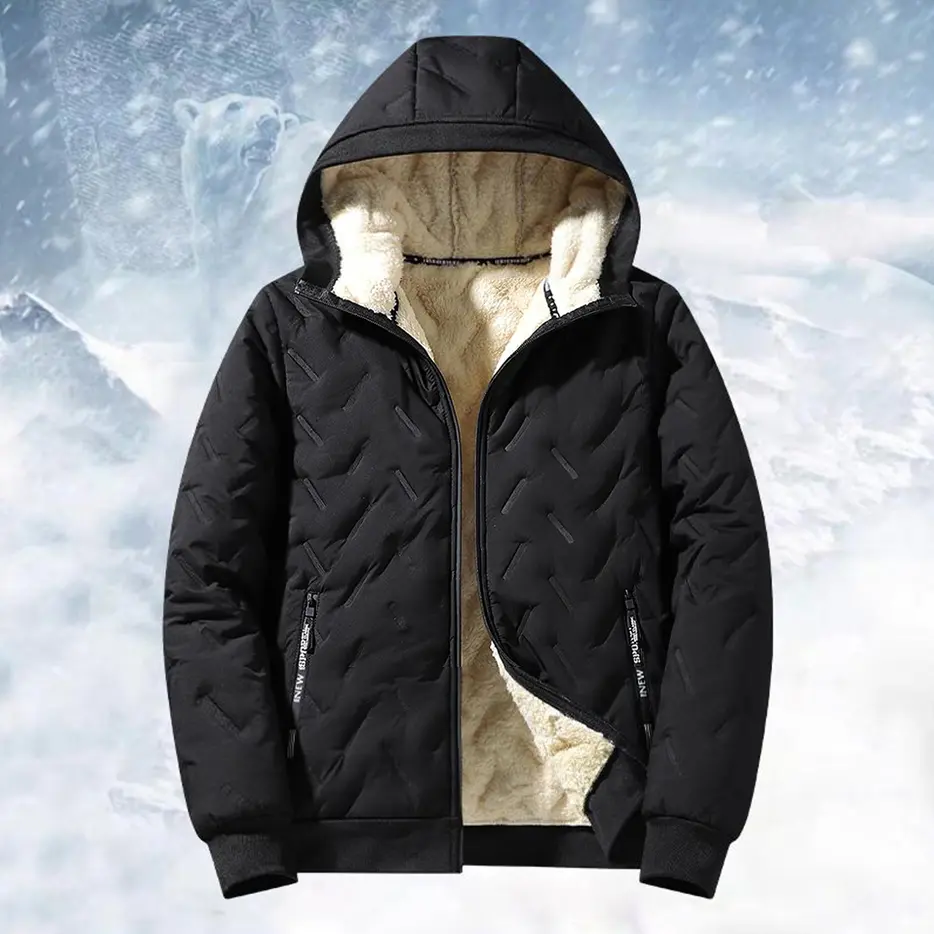 Men's Thick Winter Hooded Jacket - Long Sleeve, Plain, Zipper, Outdoor, Casual, Polyester-Filled, Fleece-Lined, Windproof, Durable, Machine-Washable, Cold-Proof Hood, Expandable, Built for Arctic Trips & Daily Commutes, Menswear Coat Top