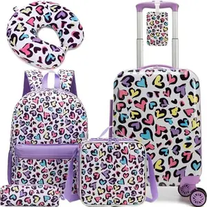 5-in-1 Kids Rolling Suitcase Set  One set covers all your school and travel needs! Features a durable luggage, comfy backpack, lunch bag, and cozy neck pillow. Perfectly sized and ultra-lightweight for kids!