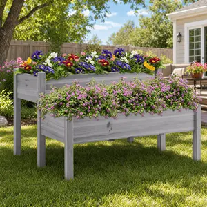 Costoffs 2-Tier Raised Garden Bed – Elevated Wooden Planter Box with Legs for Flowers, Vegetables, and Herbs, Natural Wooden Twin Beds for Garden or Yard,summervibes