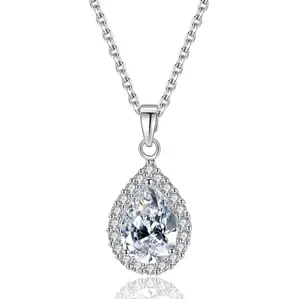 Cuafufu White Gold Plated Teardrop AAA Australian Diamond-Cut Crystal Pendant, Hypoallergenic Jewelry for Women