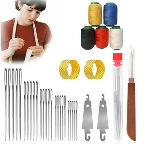 Big Eye Steel Sewing Needles Kit,Big Eye Steel Needles for Hand Sewing,Long & Thin Handmade Quilting & Sewing Needles Kit for DIY Sewing,Stainless Steel Hand Sewing Needles, Needle Crafts Kit, Sewing Tools, Sewing Supplies