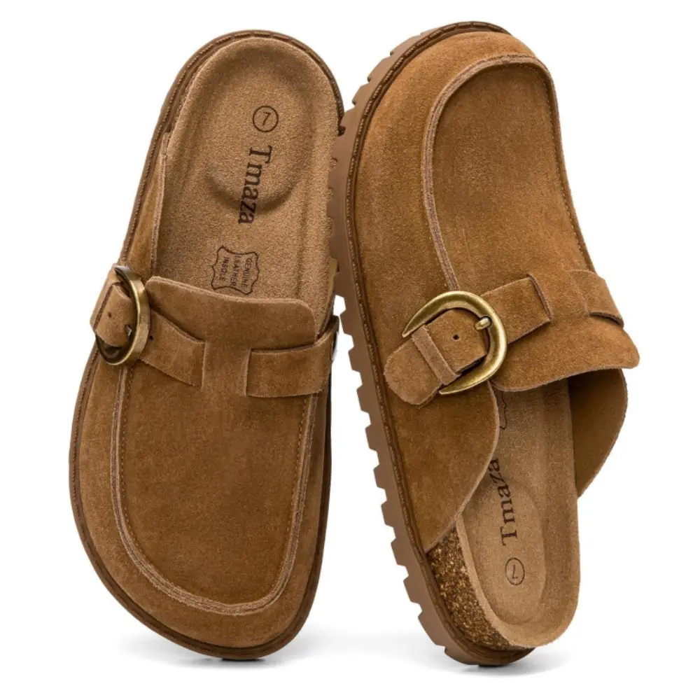 Women's 100% Genuine Suede Clogs Arch Support Sandals Memory Foam Slip on Mules Cork Footbed Potato Shoes BackToSchool
