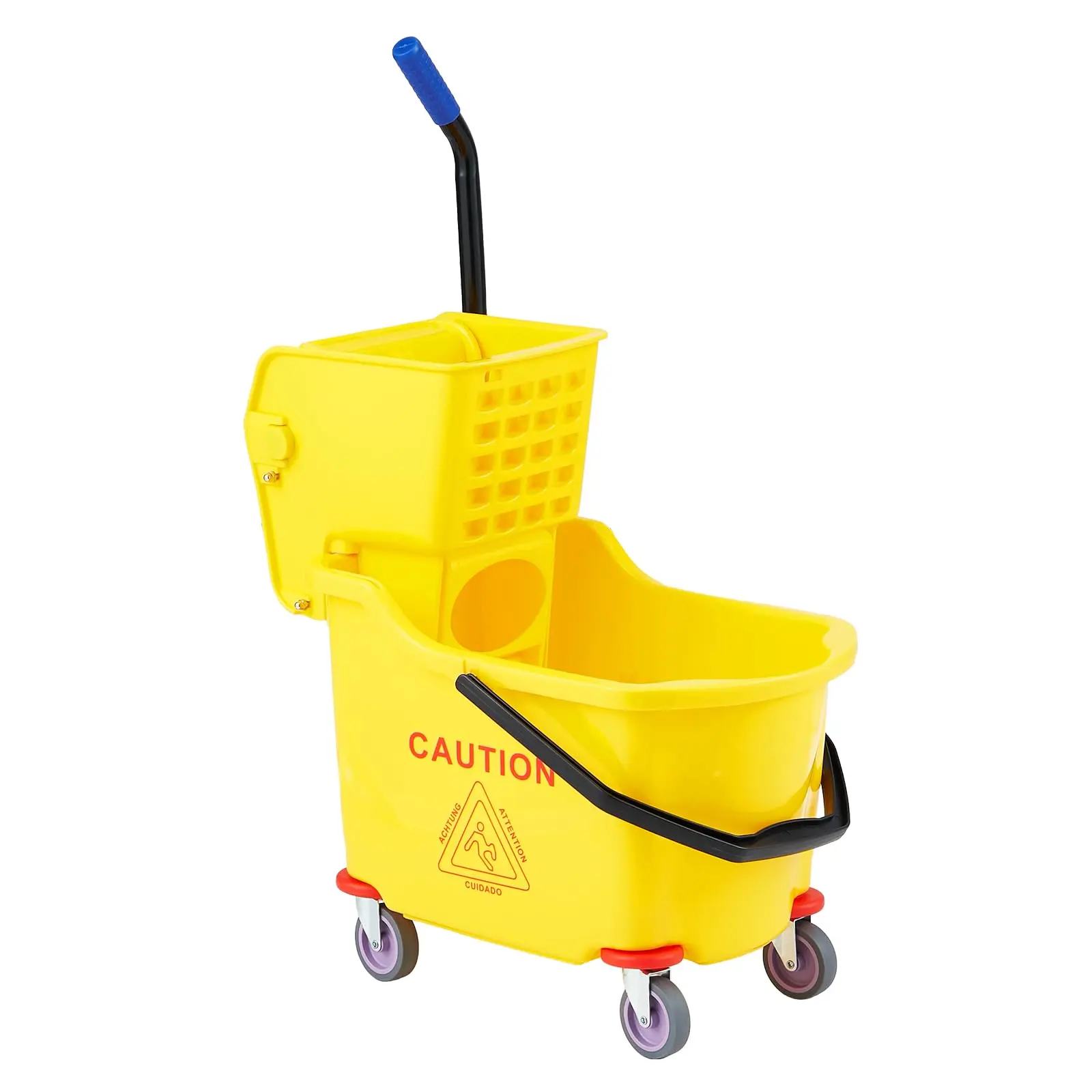 35 qt Cap. Heavy-Duty Steel Side-Press Wringer Mop Bucket Set, Thickened PP Wheeled Floor Cleaning System for Janitors, Restaurants