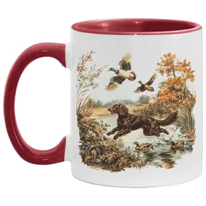 Retro Boykin Spaniel Retrieving Mallard Ducks Ceramic Accent Mug 11oz - 90s Vintage Cute Dog Breed Hunting Mug Gift