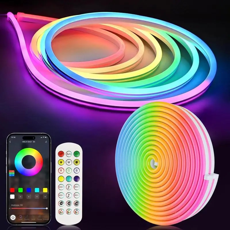 RGB LED Smart Neon Rope Light, LED Light Strip,RGB LED Strip Light with App and Remote Control, Music Sync Decorative Ambient Light ,Custom DIY Neon S