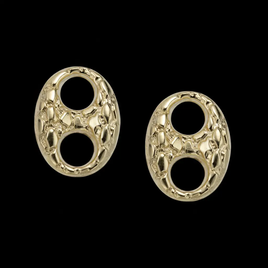 MaxBling81 14K Solid Gold-Plated Brass Nugget Puffed Mariner Link Stud Earrings, Luxury Fashion Jewelry with Unisex Appeal, Gold Nugget Earrings for Men and Women