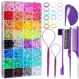 32-24 Color Mini Hair Bands and Hair Ties for Girls, Hair Accessories, Rubber Bands, Hair Styling Comb, Braiding Tool Set