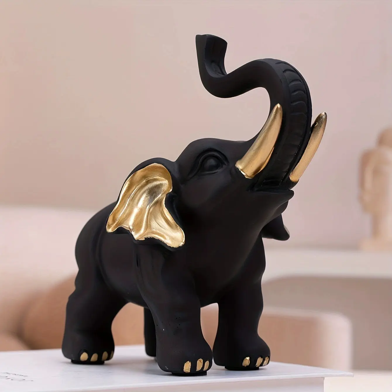 1pc Resin Elephant Figurine Home Decor, Resin Figurine Statue, Decorative Lucky Charm Ornament, Desktop Decoration Gift for Elders Friends, Home Ornaments, Decorative Sculptures, Resin Animal Ornaments