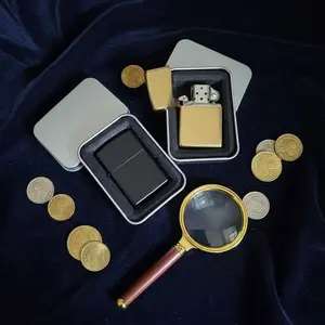 Stainless Steel Lighter Gift for Him Groomsmen Man or Anniversary Silver Gold and Black Lighter with Protective Case