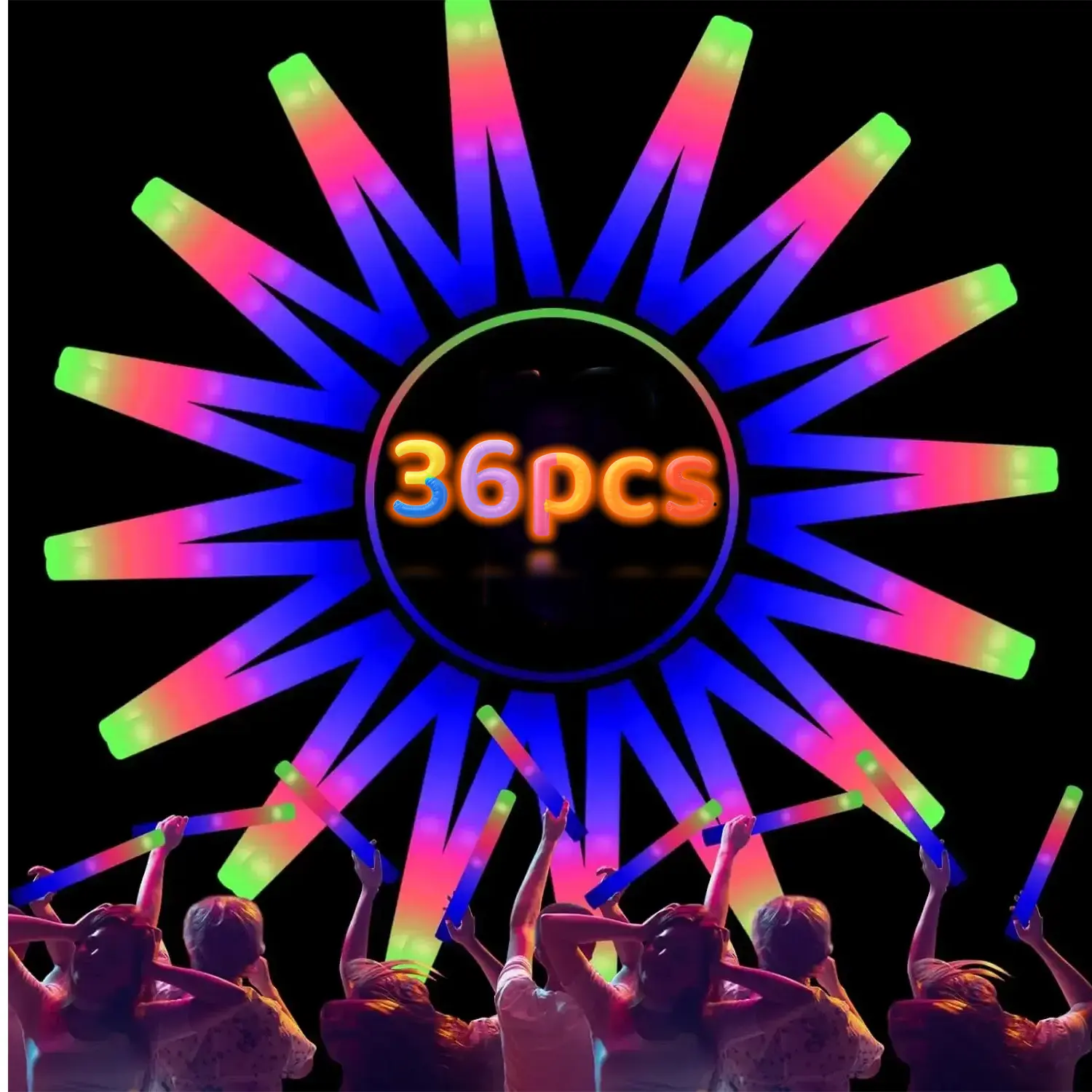 MICRENCY 36-Piece Light-Up LED Foam Glow Sticks Bulk Pack - Glowing Party Favors, Goodie Bag Fillers, Unisex Kids' Birthday Decor & Gifts