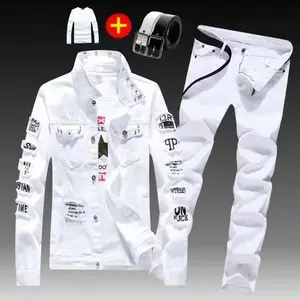 setsformenclothingSpringAutumnMensDenimJacket+JeansPantsSetFashionSingleBreastedCoatTrousersTwoPieceDenimsuitClothesSleeveSleevedBasicFormalMenswear