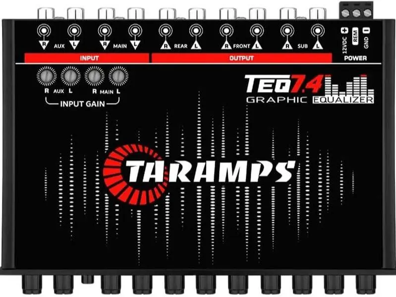 TARAMPS TEQ 7.4 Pro Car Audio Systems 7 Band Graphic Equalizer EQ Blue Lighting Advance Capability Input Channel Adjustment Main Volume Control Adjustable Subwoofer Volume with LPF