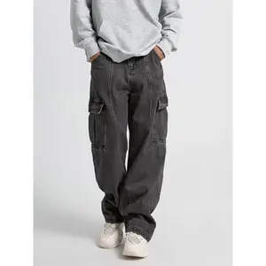 Men’s workwear jeans, hip-hop street dance gatherings, denim joggers, street wide-leg workwear pants, straight tube loose fit, slimming effect, retro casual denim pants