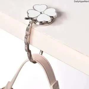 Foldable Clover Purse Hook, Elegant Clover Aesthetic Pursehook, Portable Multi-Use Handbag Holder for Tables, Compact Lightweight Strong Stable Fashion Accessory