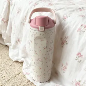 1pc 30oz Floral Bow Stainless Steel Insulated Cup, Cold & Hot Water Bottle, Travel Mug, Tumbler, Gym, Home, Office, School, Holiday Gift