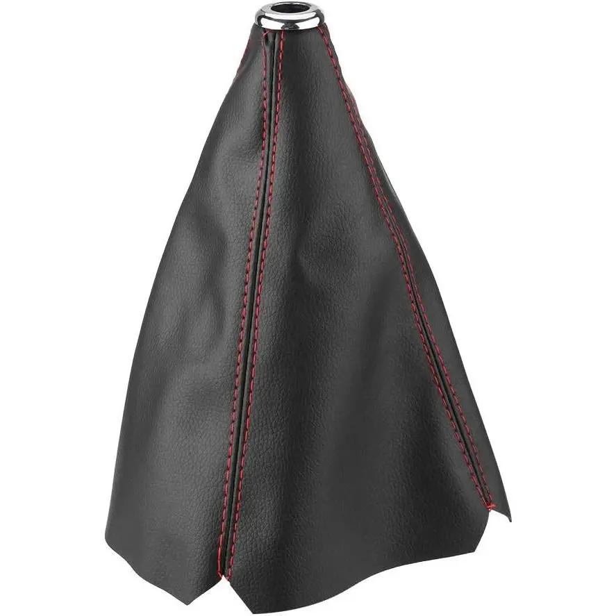Gear Shift Boot, PU Leather, Black with Red Stitch, Easy to Install, Universal Fit